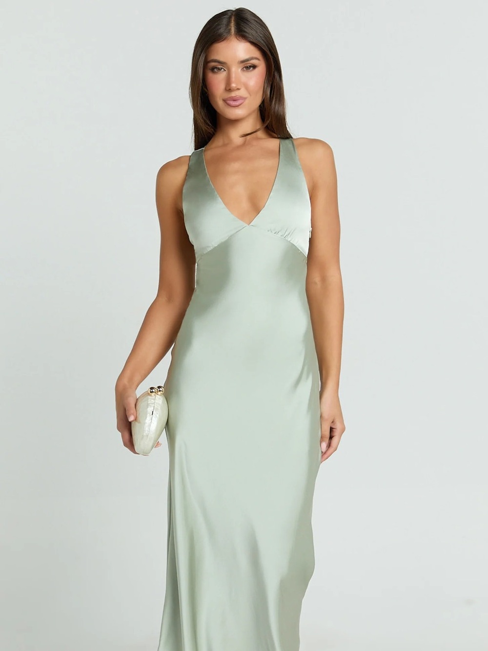 Khalani Maxi Dress Deep V Neck in Sage